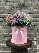 Цветочная композиция из Гипсофила и Розы в шляпной коробке в Бирюсинске
