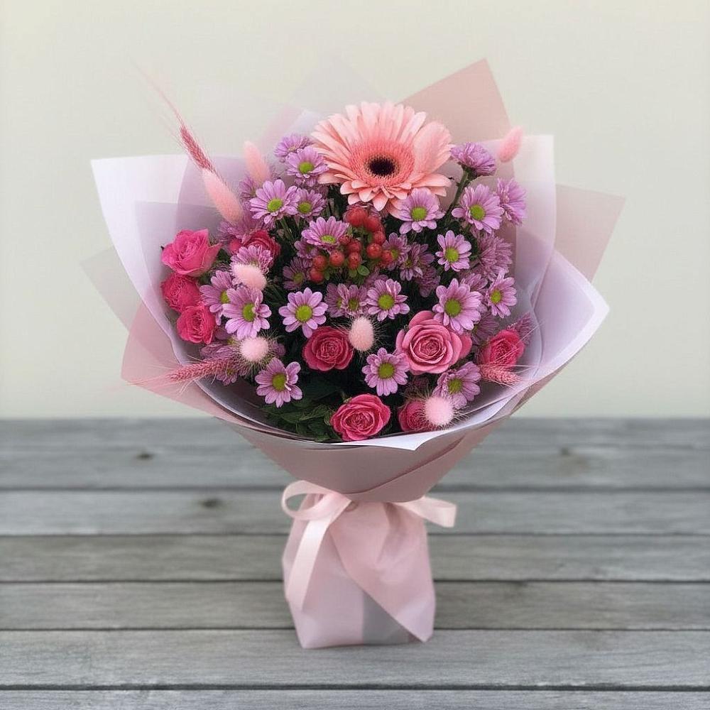 Букет цветов из: Розы, Герберы и Хризантемы в Бирюсинске