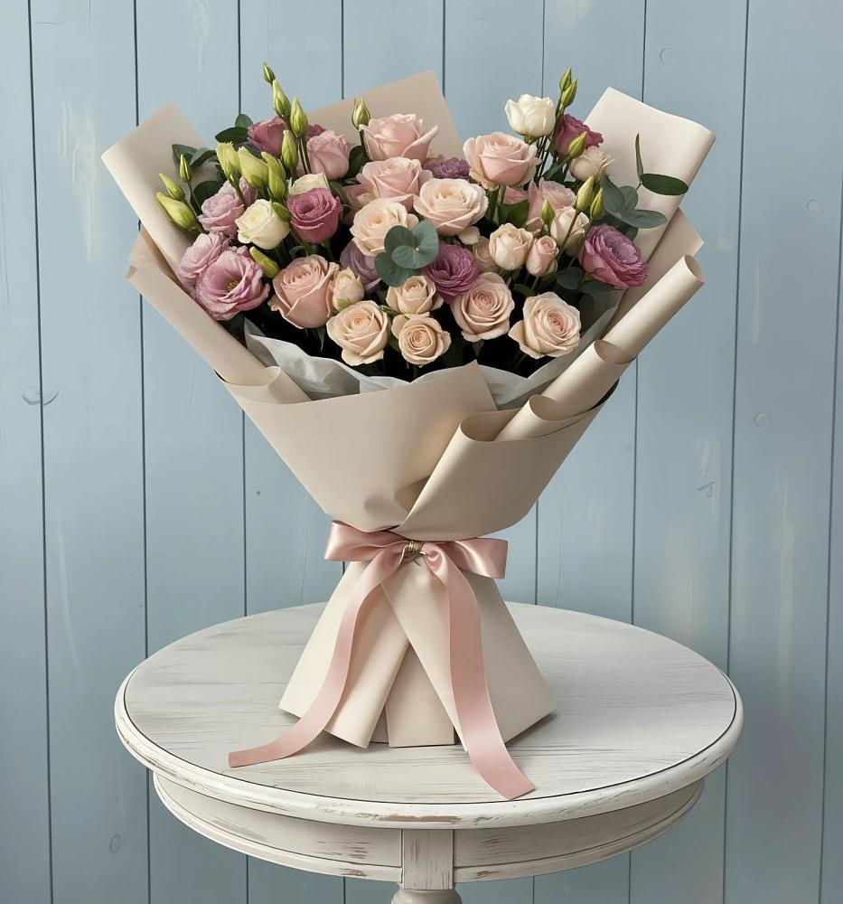 Букет цветов из: Розы и Лизиантусы в Бирюсинске