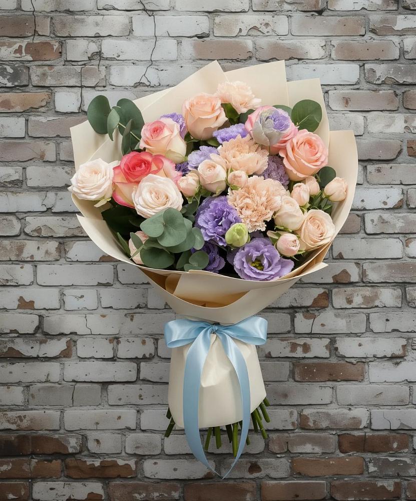 Букет цветов из: Розы, Лизиантусы и Гвоздики в Бирюсинске