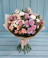 Букет цветов из:  Хризантемы, Розы и Альстромерии в Бирюсинске