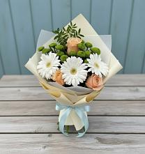 Букет цветов из:  Герберы, Розы и Хризантемы #REPLACE_PRED# Бирюсинске