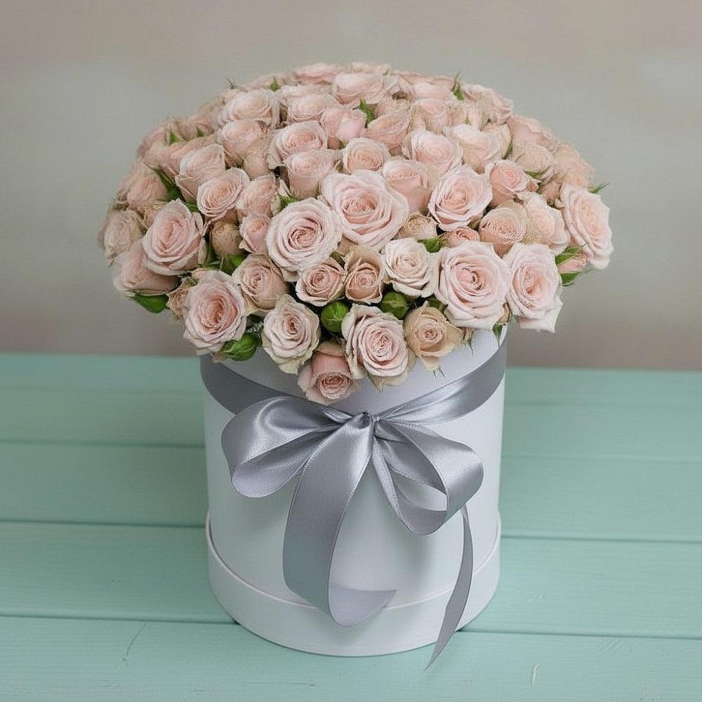 Цветочная композиция из Розы в шляпной коробке в Бирюсинске